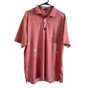Bad Birdie Polo Shirt Mens XL Polyester Spandex Pink Splatter Print Short Sleeve